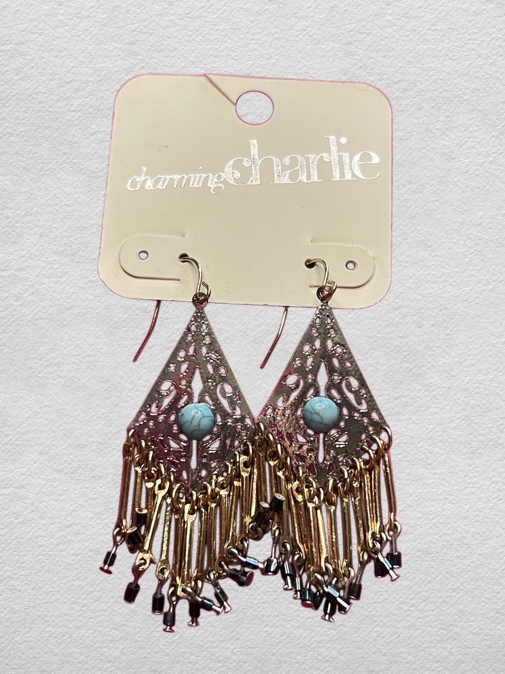 Gold, Silver & Turquoise Fringe Drop Earrings